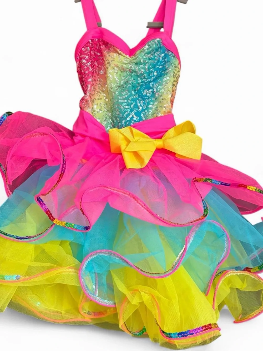Weissman Rainbow Sequin Tutu Dress with yellow bow XSC